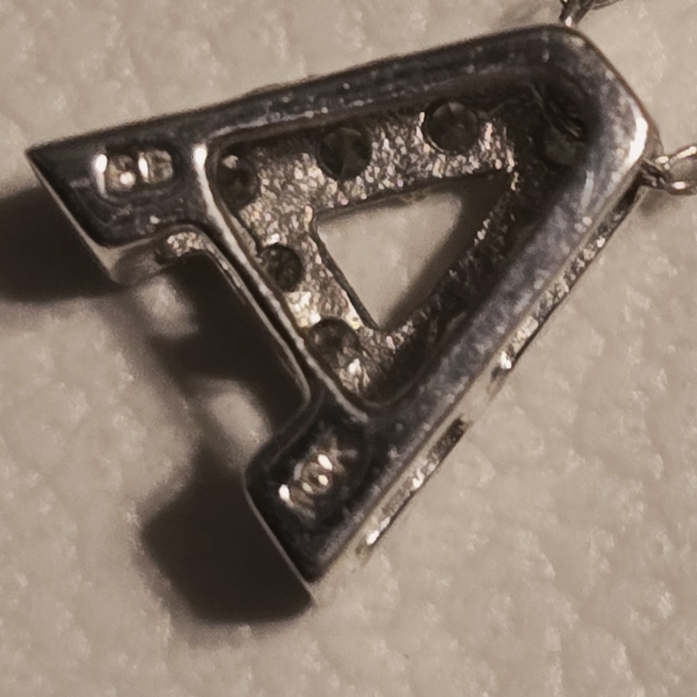 10K White Gold And Diamond "A" Initial Necklace - Picture 5 of 6